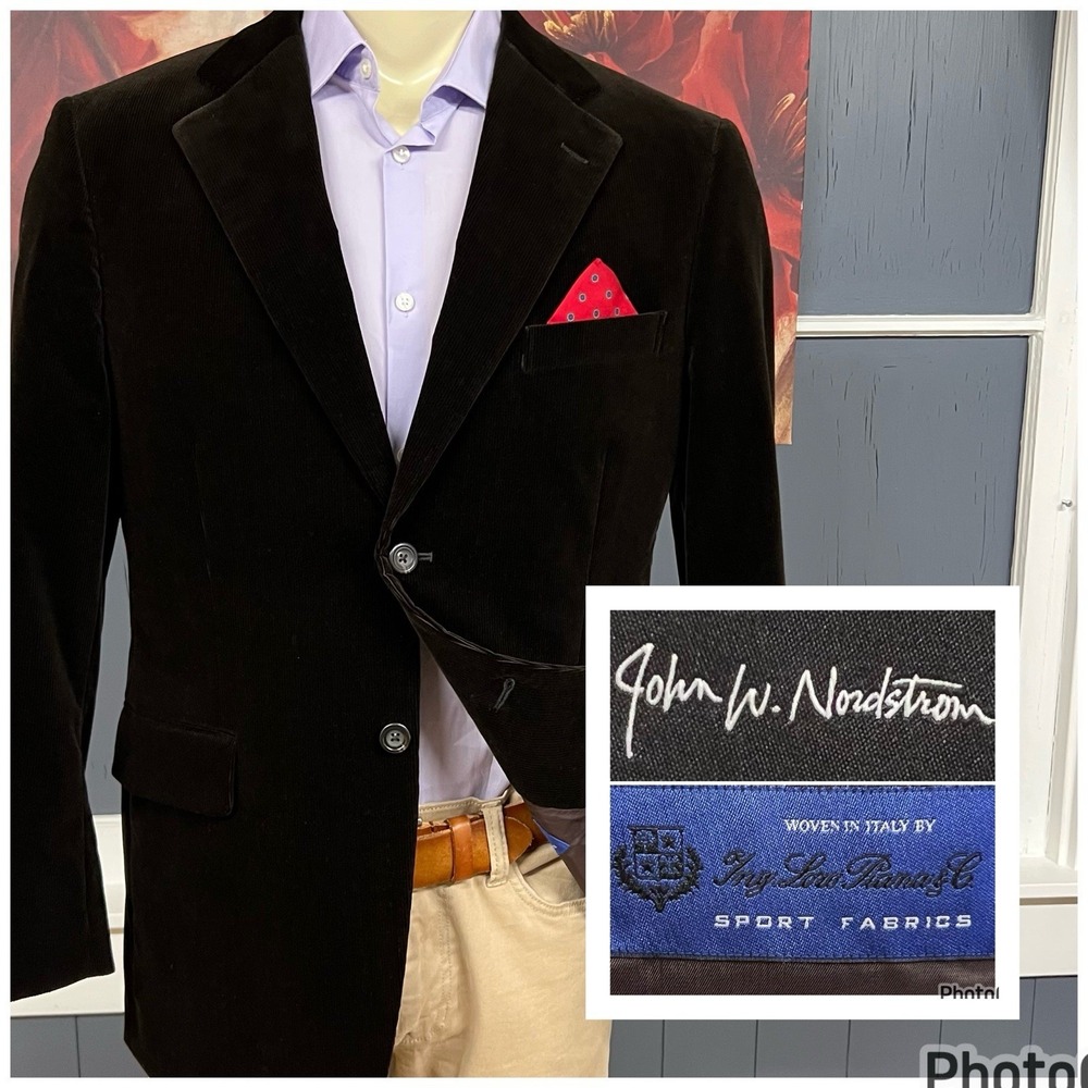 John W Nordstrom Corduroy Blazer Mens 42S Short Classic Fit Cotton Stretch Brown